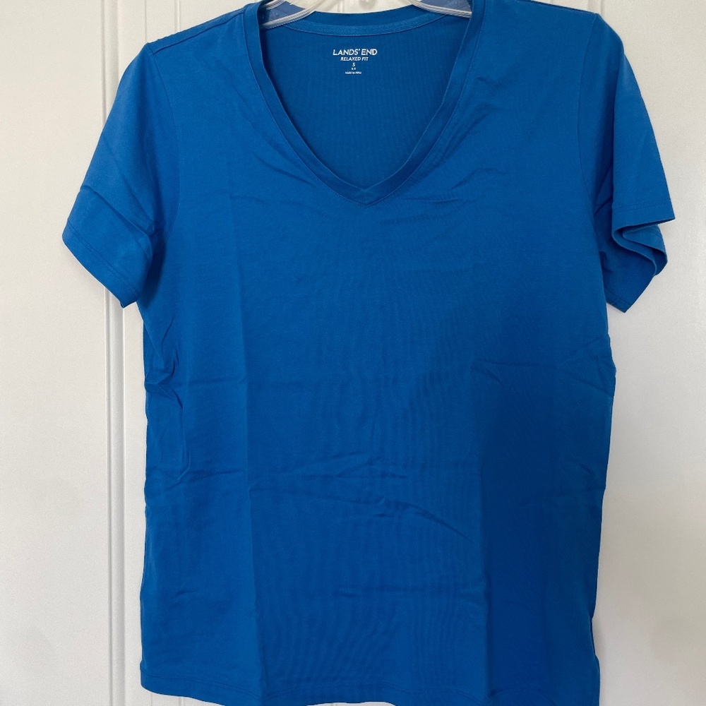 Lands' End Women's Size Small (6-8) Royal Blue Short Sleeve V-Neck Tee Shirt